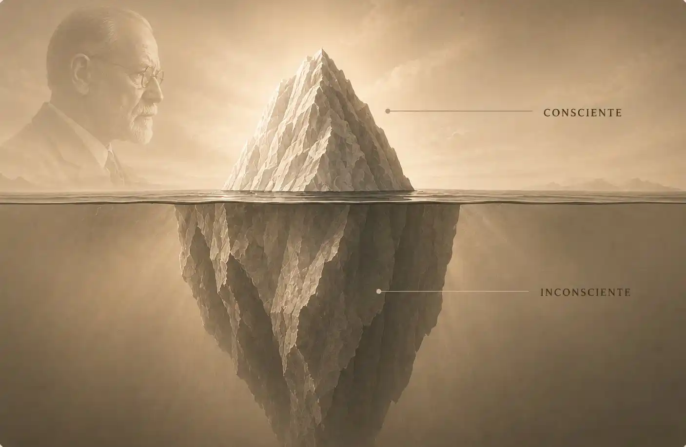 Iceberg: a ponta consciente acima da linha d'água e a grande massa inconsciente submersa, a metáfora de Freud
